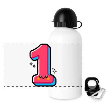 Nummer 1 Happy Pink Illustrated - Panorama Trinkflasche mit Deckel 500 ml - Weiß - Vorne