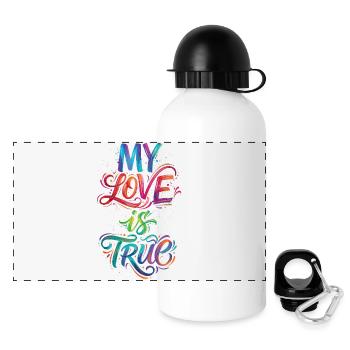 My Love Is True Colorful Text Painting Print - Panoramic Thermal Bottle with Lid 500 ml - white - Front