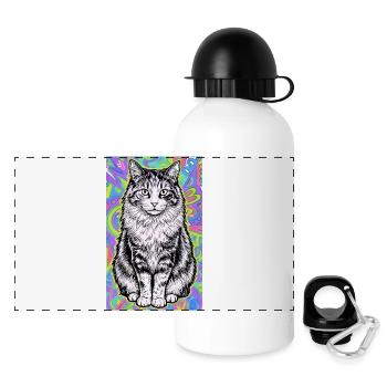 chat - Gourde panoramique avec couvercle 500 ml - blanc - Devant