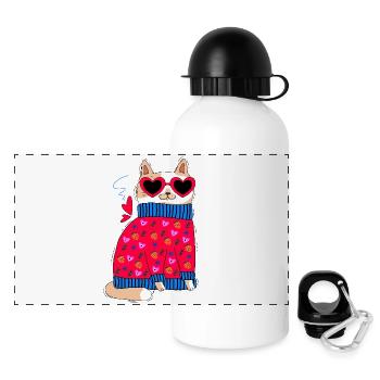 Katze und herzen - Panorama Trinkflasche mit Deckel 500 ml - Weiß - Vorne