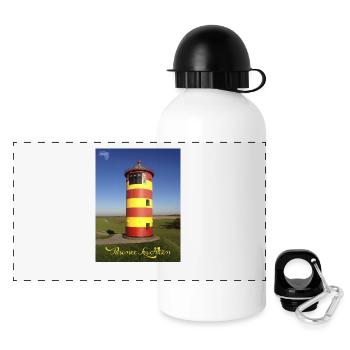 Pilsumer Leuchtturm - Panorama Trinkflasche mit Deckel 500 ml - Weiß - Vorne