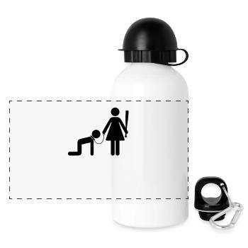 A woman holds a man as a slave - Panoramic Thermal Bottle with Lid 500 ml - white - Front