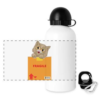 Curious Kitten on Fragile Package - Panoramic Thermal Bottle with Lid 500 ml - white - Front