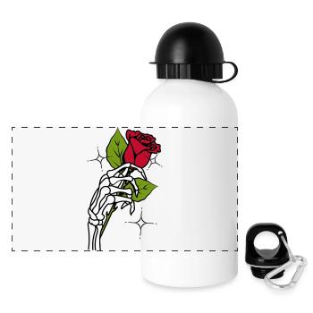 🌹💀 Eternal Love: Skeleton Hand with Rose 🌹💀 - Panoramic Thermal Bottle with Lid 500 ml - white - Front