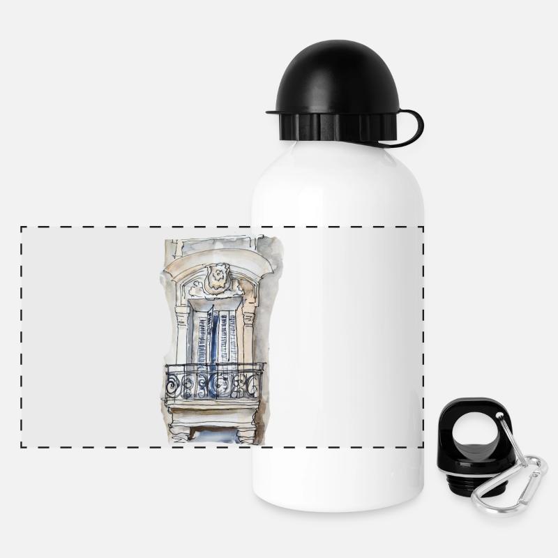 Architekturzeichnung Frankreich - Panorama Trinkflasche mit Deckel 500 ml - Weiß