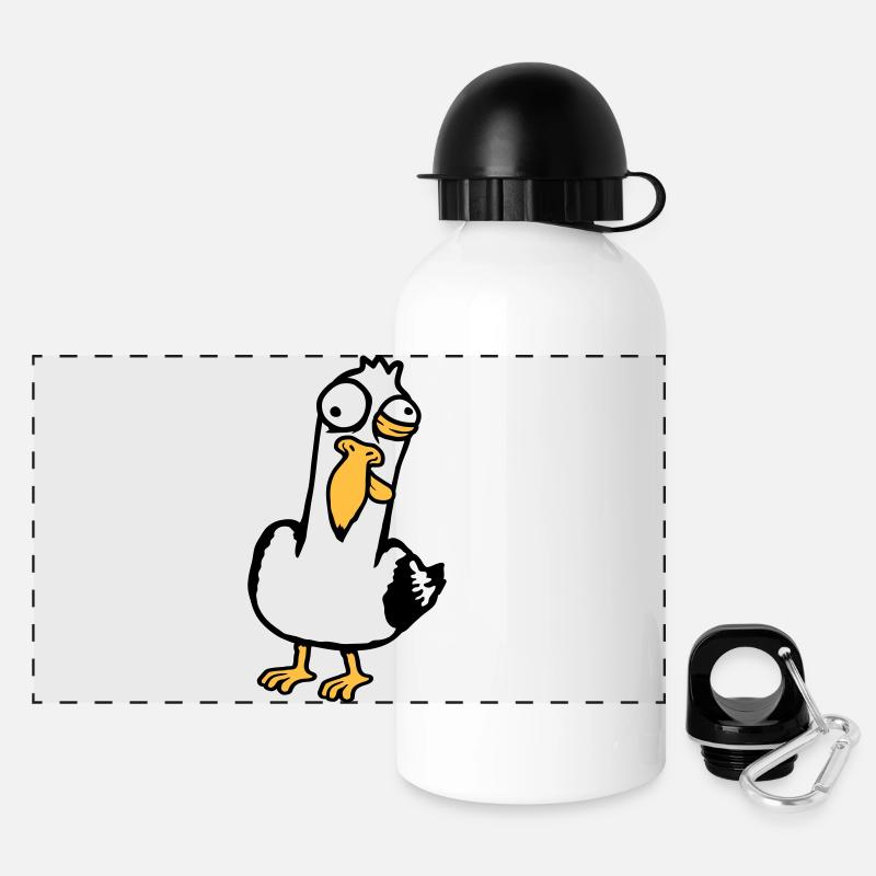 Crazy Seagull Squinting Grimace Insane Bird - Panoramic Thermal Bottle with Lid 500 ml - white