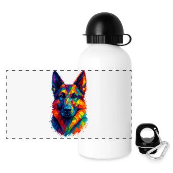 Deutscher Schäferhund Geometrische Kunst - Panorama Trinkflasche mit Deckel 500 ml - Weiß - Vorne