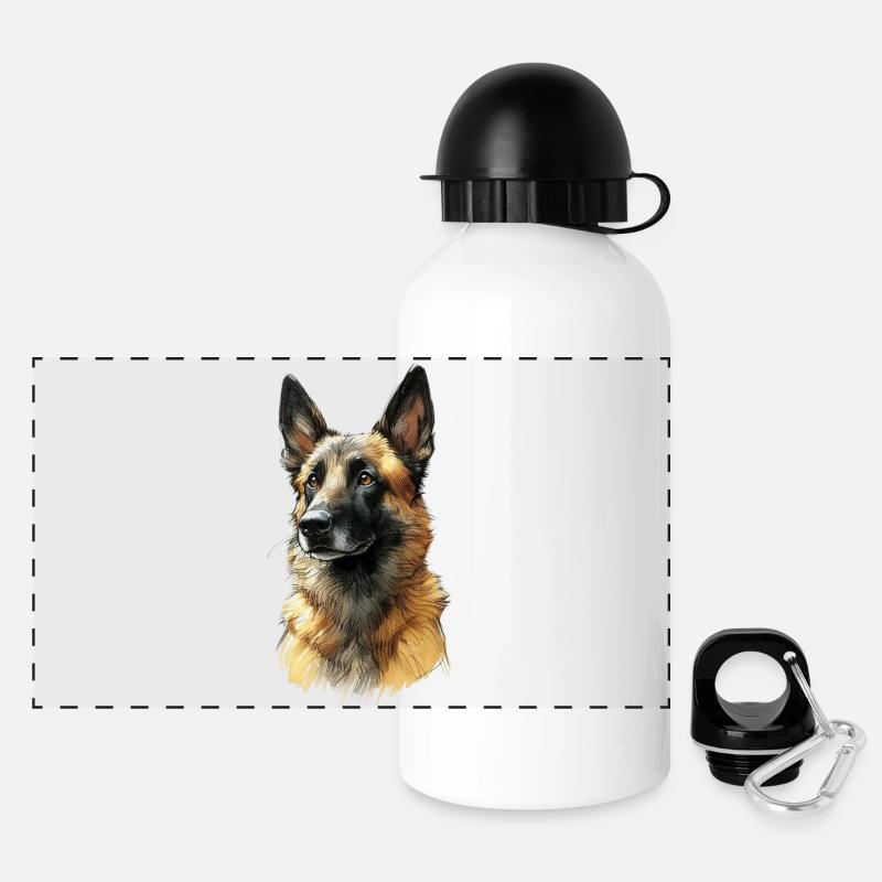 German Shepherd Portrait Illustration - Panoramic Thermal Bottle with Lid 500 ml - white