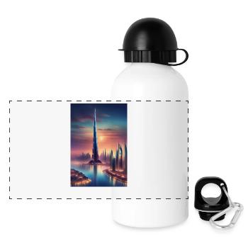Large skyscraper in a city - Panoramic Thermal Bottle with Lid 500 ml - white - Front