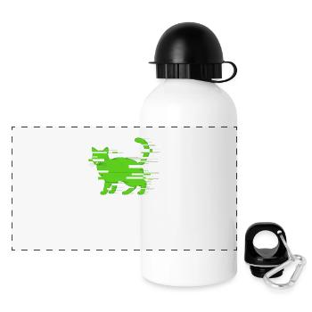 Glitch Katze - Panorama Trinkflasche mit Deckel 500 ml - Weiß - Vorne