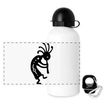 Indianischer Glücksbringer Kokopelli - Panorama Trinkflasche mit Deckel 500 ml - Weiß - Vorne