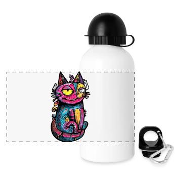 Katze Bunt Kunst Design - Panorama Trinkflasche mit Deckel 500 ml - Weiß - Vorne