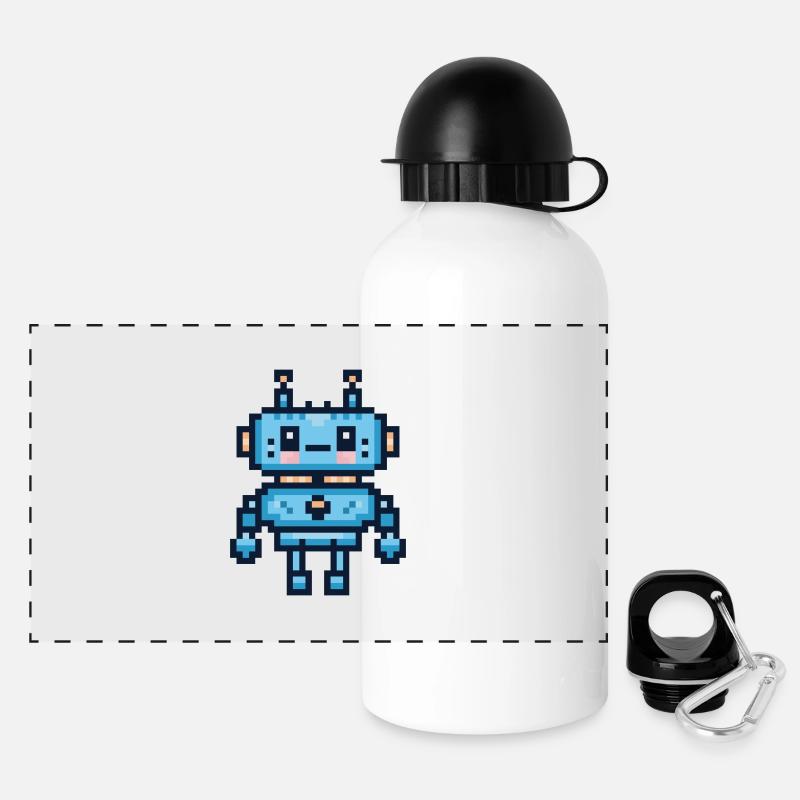 Robot pixel art - Gourde panoramique avec couvercle 500 ml - blanc