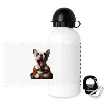 Eine müde Französische Bulldogge mit Kaffee - Panorama Trinkflasche mit Deckel 500 ml - Weiß - Vorne