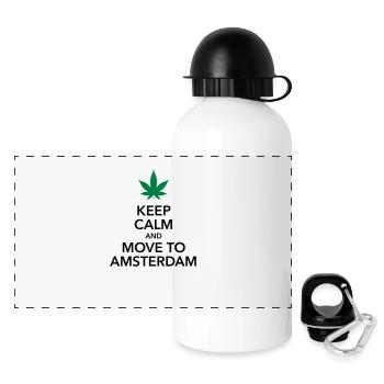 keep calm move to Amsterdam Holland Cannabis Weed - Panorama Trinkflasche mit Deckel 500 ml - Weiß - Vorne