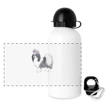 Japanese Chin With Flower - Panoramic Thermal Bottle with Lid 500 ml - white - Front