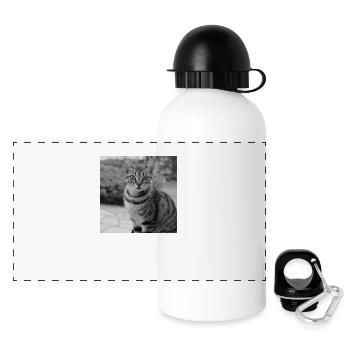 Katze Hintergrund Porträt weiß-schwarz - Panorama Trinkflasche mit Deckel 500 ml - Weiß - Vorne