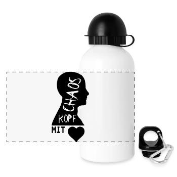 Chaoskopf mit Herz Geschenk - Panorama Trinkflasche mit Deckel 500 ml - Weiß - Vorne