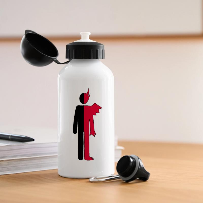 Mann oder Dämon Piktogramm Panorama Trinkflasche mit Deckel 500 ml