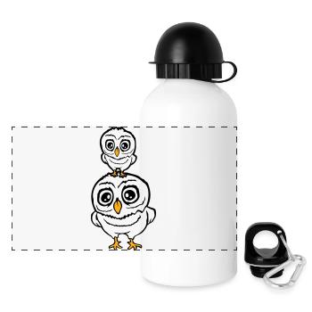 2 hiboux Papa Maman Enfant Bébé Famille Mère Père - Gourde panoramique avec couvercle 500 ml - blanc - Devant