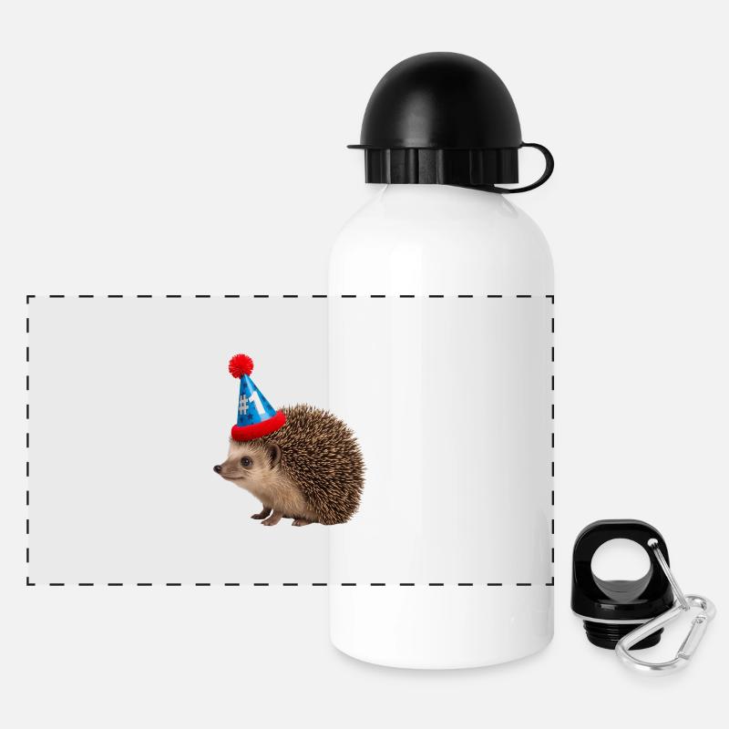 Festive hedgehog with party hat - Panoramic Thermal Bottle with Lid 500 ml - white