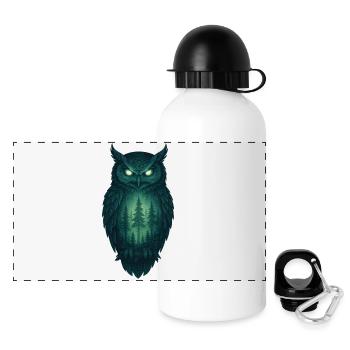 Hibou dans la forêt la nuit - Gourde panoramique avec couvercle 500 ml - blanc - Devant