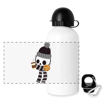 Shivering skeleton with coffee and cookie - Panoramic Thermal Bottle with Lid 500 ml - white - Front