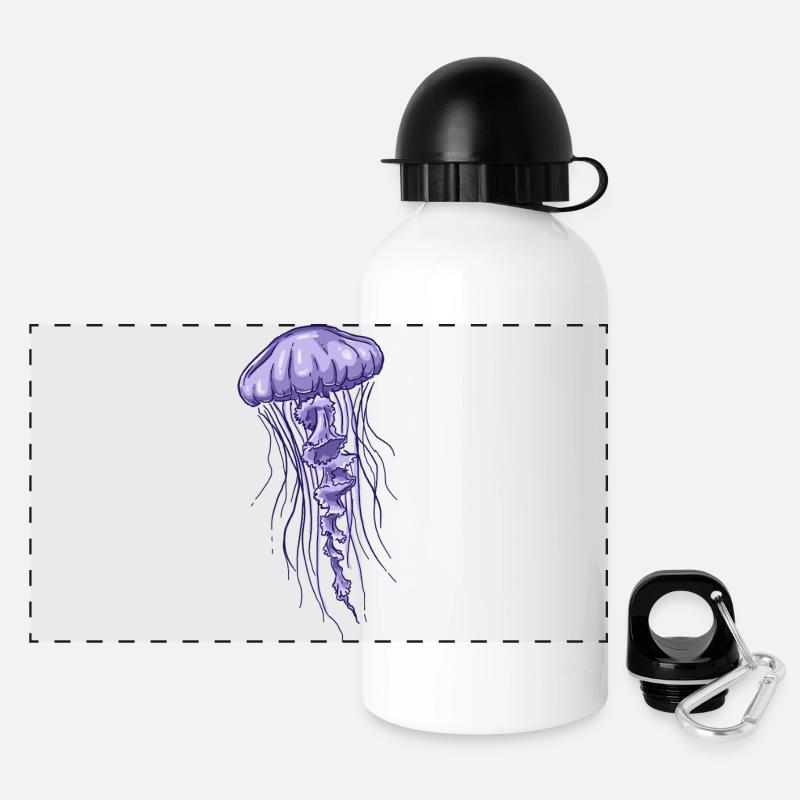 Purple Jellyfish Illustration - Panoramic Thermal Bottle with Lid 500 ml - white