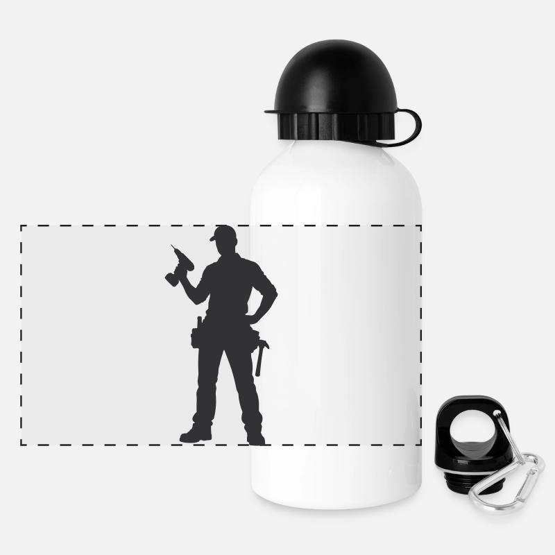 Handwerker Silhouette mit Werkzeug - Panorama Trinkflasche mit Deckel 500 ml - Weiß