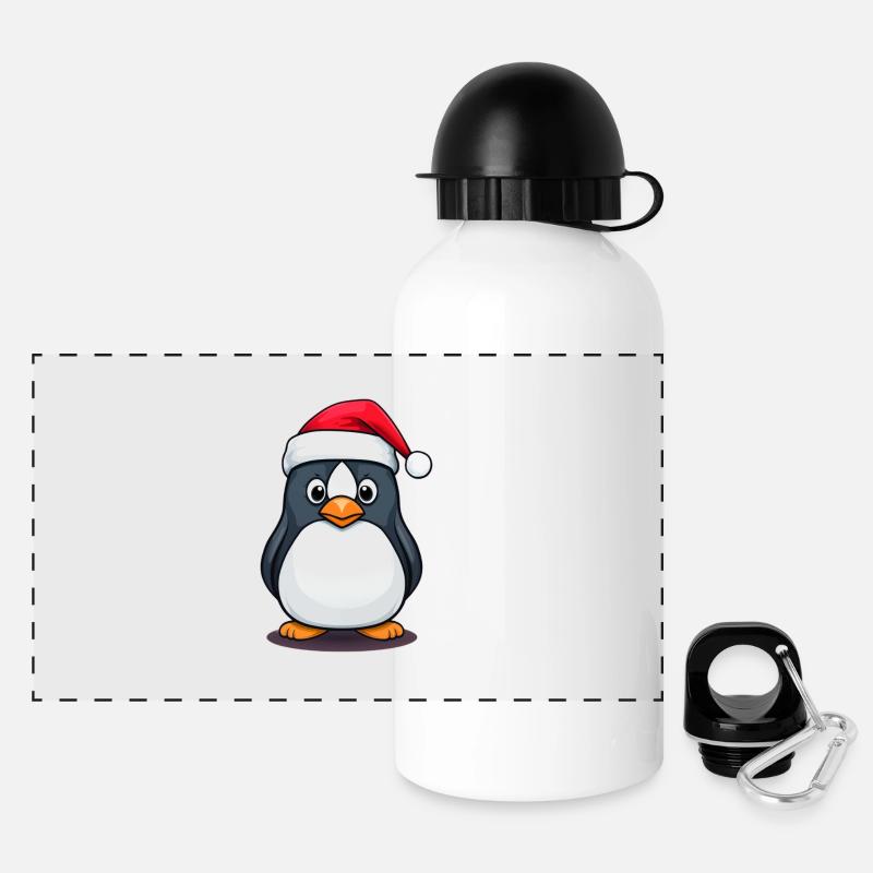Pingouin du Père Noël - Gourde panoramique avec couvercle 500 ml - blanc