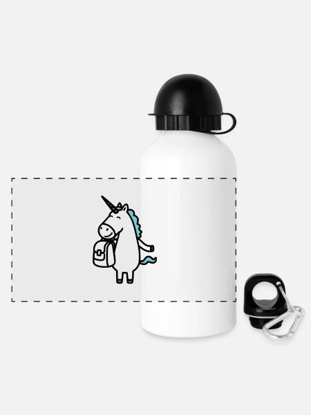 Licorne joyeuse pour l’inscription à l’école avec cartable - Gourde panoramique avec couvercle 500 ml - blanc
