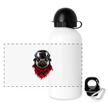 Kämpferischer Mops im Pilotenlook - Panorama Trinkflasche mit Deckel 500 ml - Weiß - Vorne