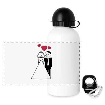 happy wed / newly wed / wedding / stag 2c - Panoramic Thermal Bottle with Lid 500 ml - white - Front