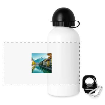Alpine Canal and Colorful Village - Panoramic Thermal Bottle with Lid 500 ml - white - Front