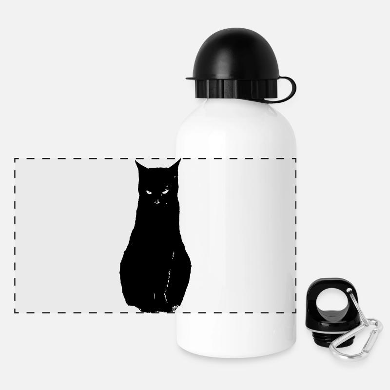 Chat noir, black cat - Gourde panoramique avec couvercle 500 ml - blanc