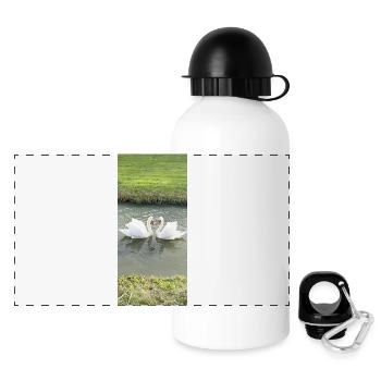 Swans by the water in morning light - Panoramic Thermal Bottle with Lid 500 ml - white - Front