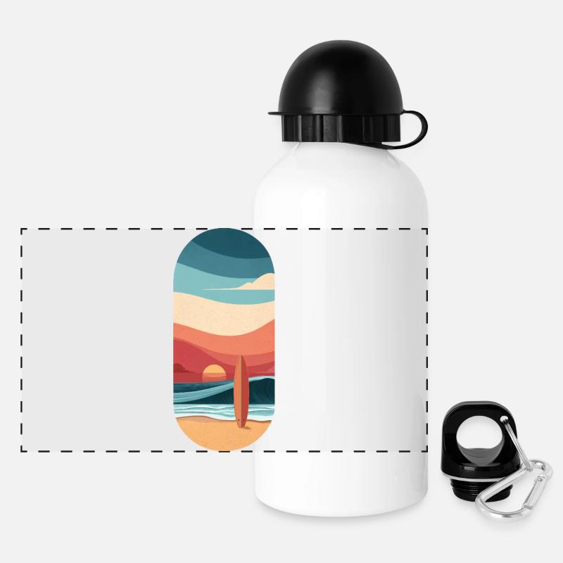 Surf and beach, Passion waves at sunset - Panoramic Thermal Bottle with Lid 500 ml - white