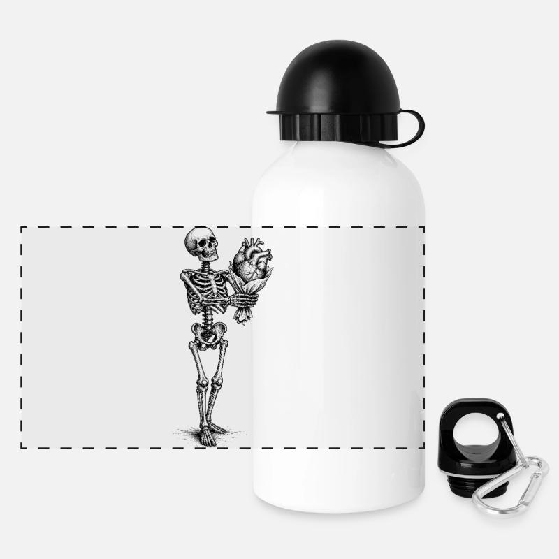 Skeleton Holding Heart Gothic Motif - Panoramic Thermal Bottle with Lid 500 ml - white