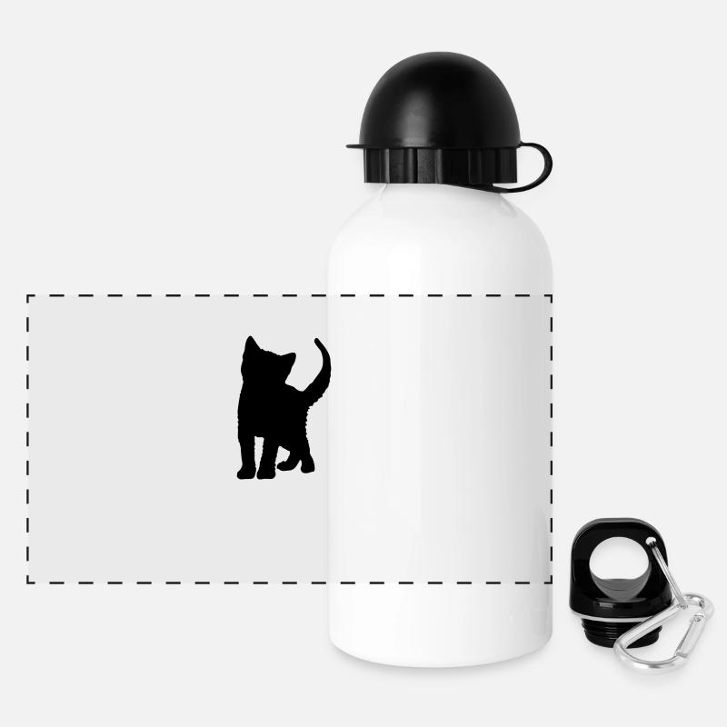 Chat chat silhouette noir - Gourde panoramique avec couvercle 500 ml - blanc