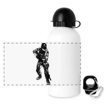 Scharfschütze Sniper Gewehr - Panorama Trinkflasche mit Deckel 500 ml - Weiß - Vorne