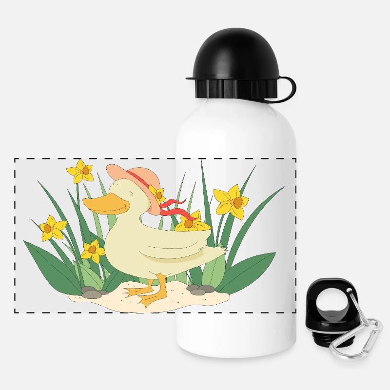 Canard avec chapeau - Gourde panoramique avec couvercle 500 ml - blanc
