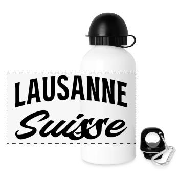 Lausanne Suisse – Typografie mit Romandie-Charme   - Panorama Trinkflasche mit Deckel 500 ml - Weiß - Vorne