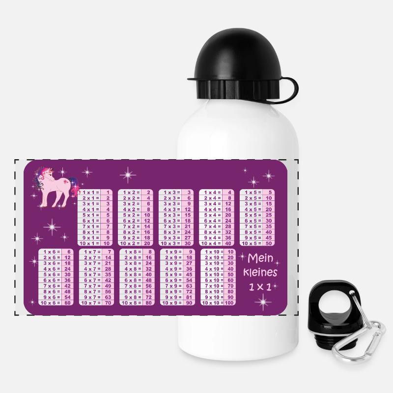 Fantasy Einhorn mit Sternchen - lila - Kleines 1x1 - Panorama Trinkflasche mit Deckel 500 ml - Weiß