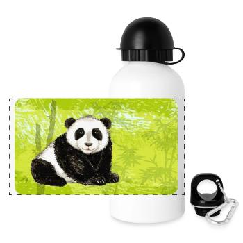 Großer Papa Panda Bär im Bambuswald - Panorama Trinkflasche mit Deckel 500 ml - Weiß - Vorne