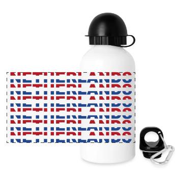 Netherlands Text in Flag Colors - Panoramic Thermal Bottle with Lid 500 ml - white - Front