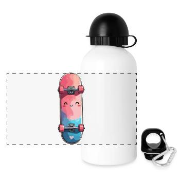 Skateboard aquarelle douillet - Gourde panoramique avec couvercle 500 ml - blanc - Devant