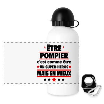 Être pompier, c'est mieux qu'être un héros - Gourde panoramique avec couvercle 500 ml - blanc - Devant