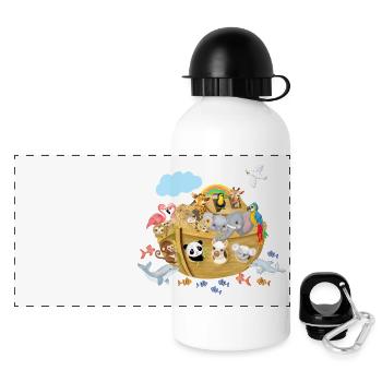 Arche Noah mit niedlichen Tieren - Panorama Trinkflasche mit Deckel 500 ml - Weiß - Vorne