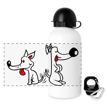 2 Dogs Big Noses Excited Wiggle - Panoramic Thermal Bottle with Lid 500 ml - white - Front