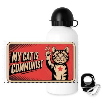 Meine Katze ist Kommunistin - Lustige Katze PropagandaT-Shirt - Panorama Trinkflasche mit Deckel 500 ml - Weiß - Vorne